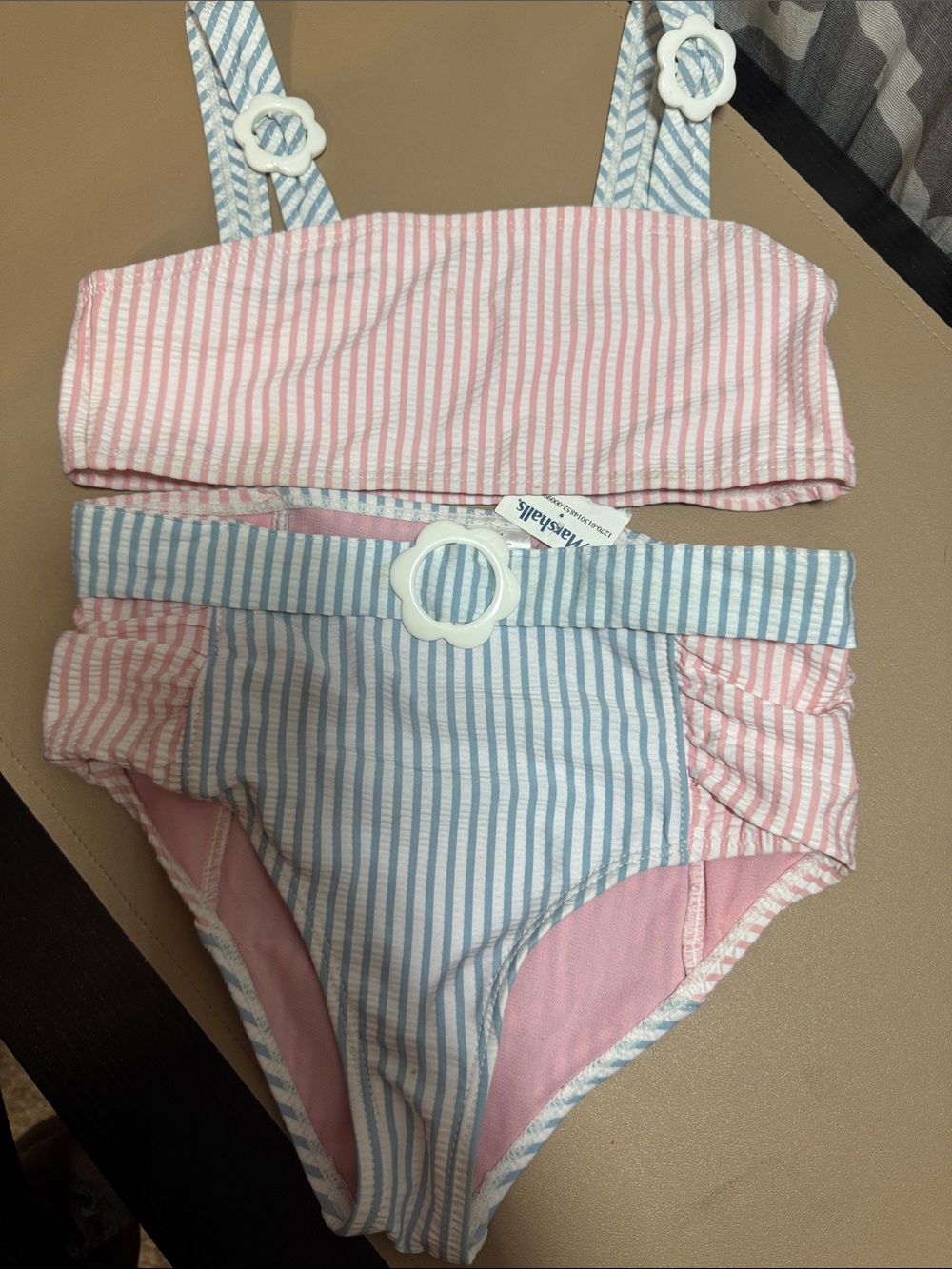 C&C California Pink & Light Blue Striped Girls Swim Bikini